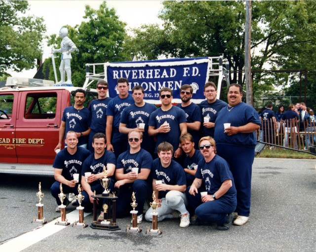 After the '92 Mastic OF Drill.
Bottom Row from L to R: J. Carey, E. Carey, A. Naugles, P. Jackman, K. Zaneski, J. Bauer.
Top Row, L to R:  &quot;JR&quot; Renten, R. Walters, M. Roberts, S. Carey, S. Beal, D. Bogash, R. Corwin.  Missing: J. Tradeski Jr.